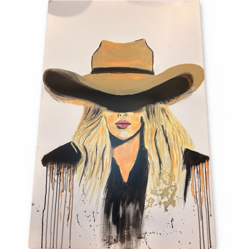 Chic Woman in Hat Canvas Art - Brown, Black, Gold